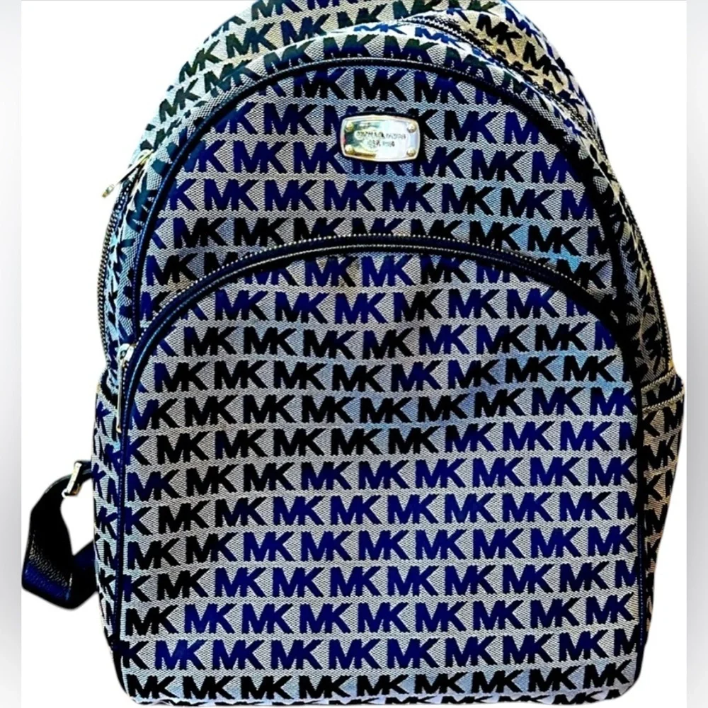 Michael Kors Black Jaquard Signature Canvas with Leather Straps Abbey Backpack
